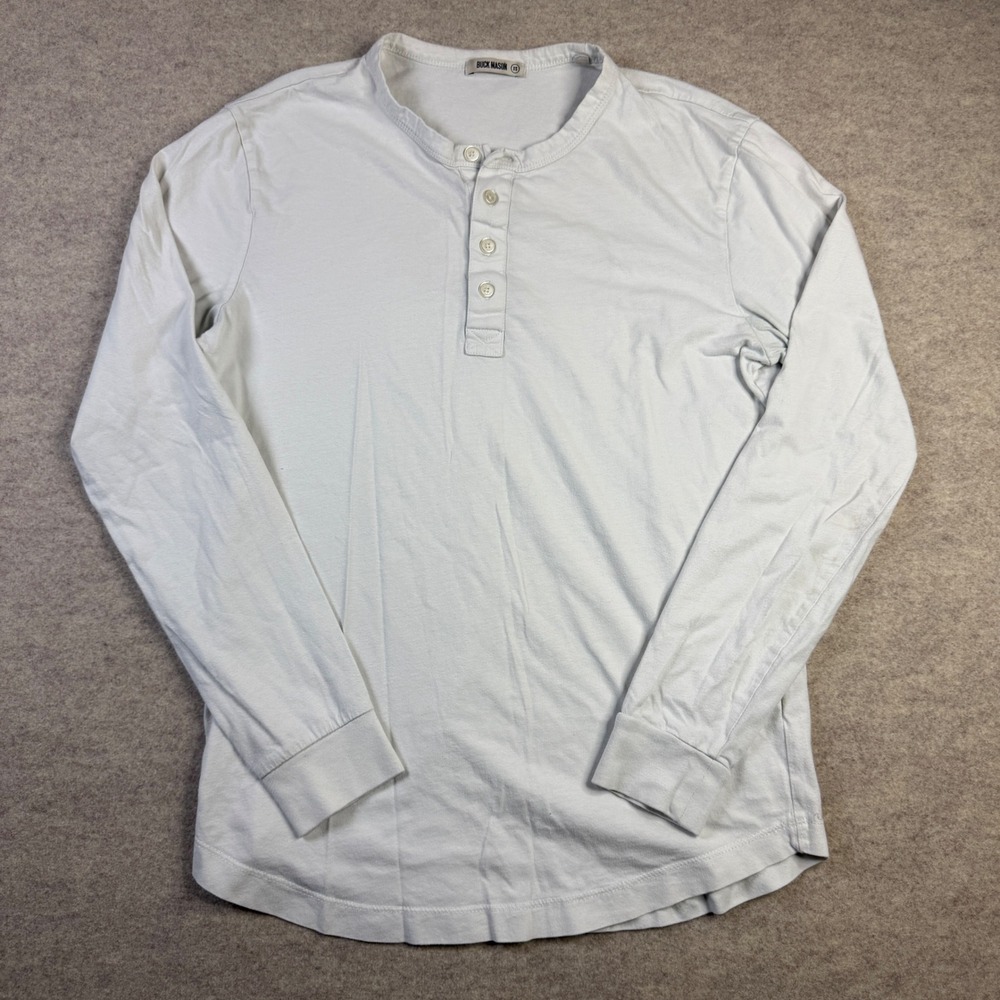 Buck Mason Mens Long Sleeve Henley Shirt White XS Curved Hem Cotton Jersey